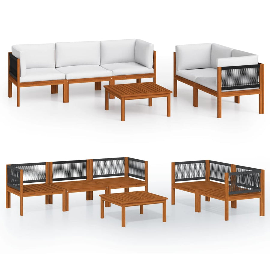 6-Delige Loungeset Met Kussens Massief Acaciahout Crèmekleurig 1 4x hoek + midden + Tafel