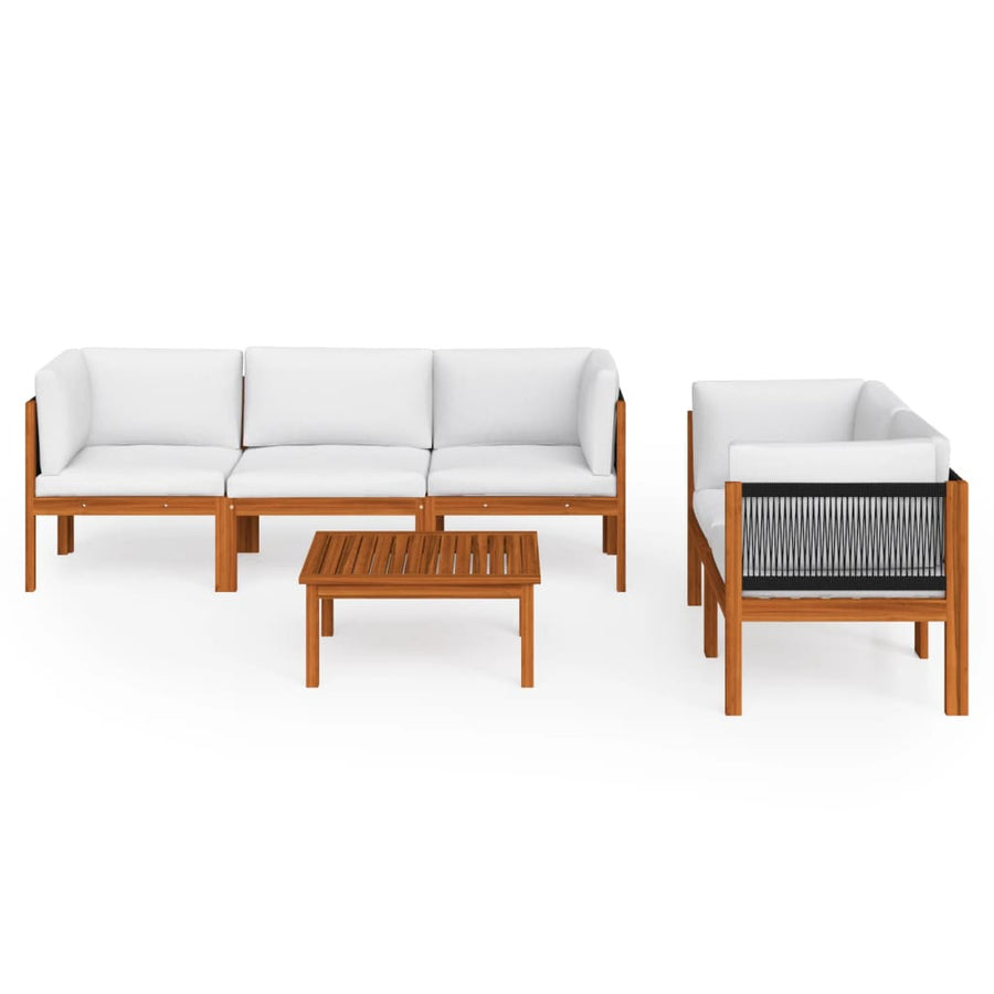 6-Delige Loungeset Met Kussens Massief Acaciahout Crèmekleurig 1 4x hoek + midden + Tafel