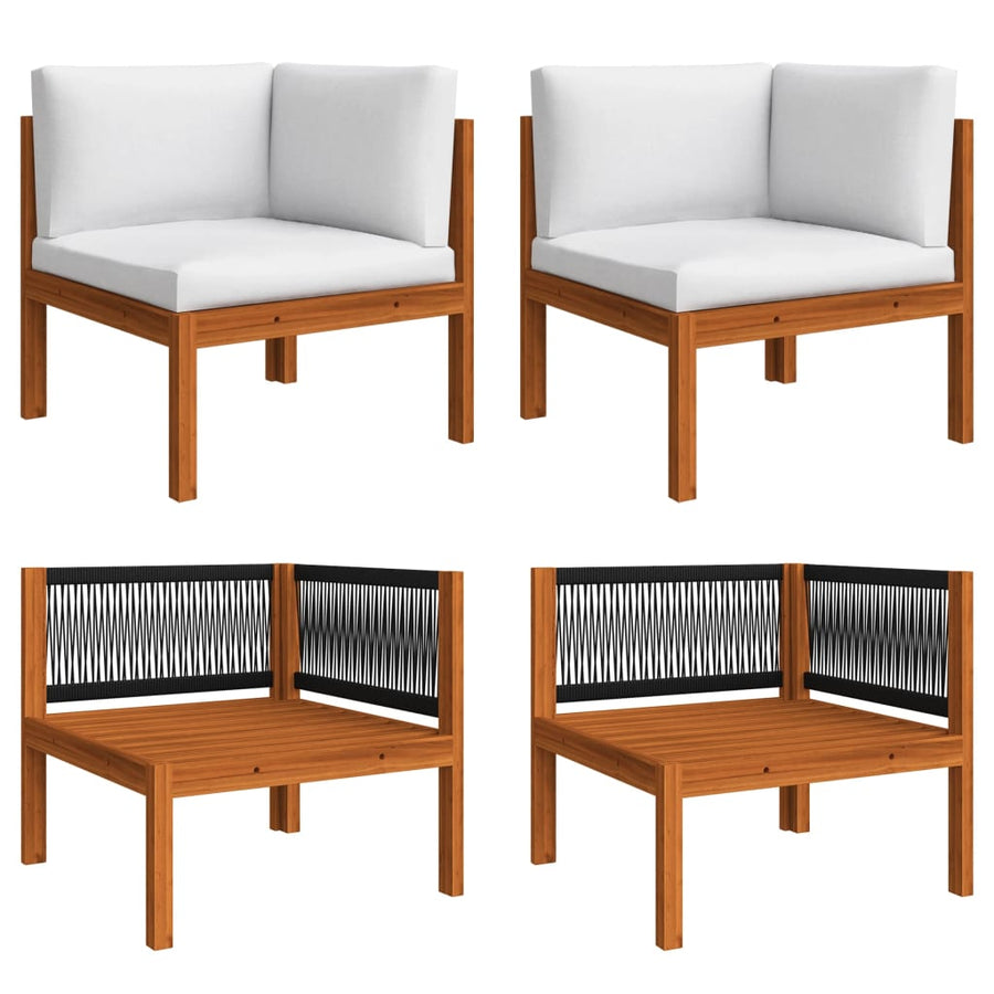 6-Delige Loungeset Met Kussens Massief Acaciahout Crèmekleurig 1 4x hoek + midden + Tafel