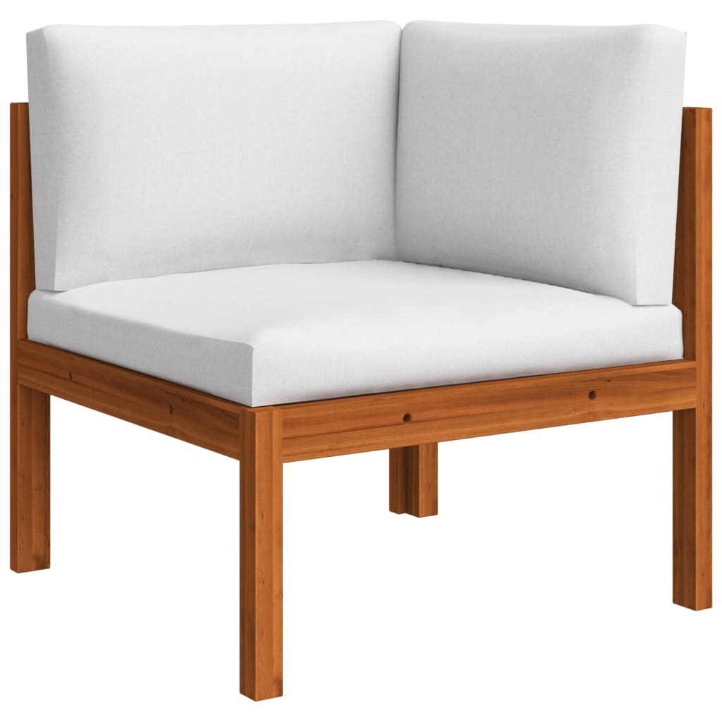 6-Delige Loungeset Met Kussens Massief Acaciahout Crèmekleurig 1 4x hoek + midden + Tafel