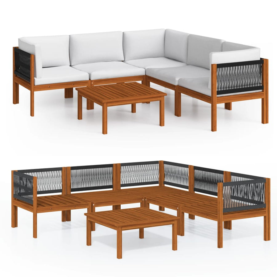 6-Delige Loungeset Met Kussens Massief Acaciahout Crèmekleurig 1 3x hoek + 2x midden + Tafel