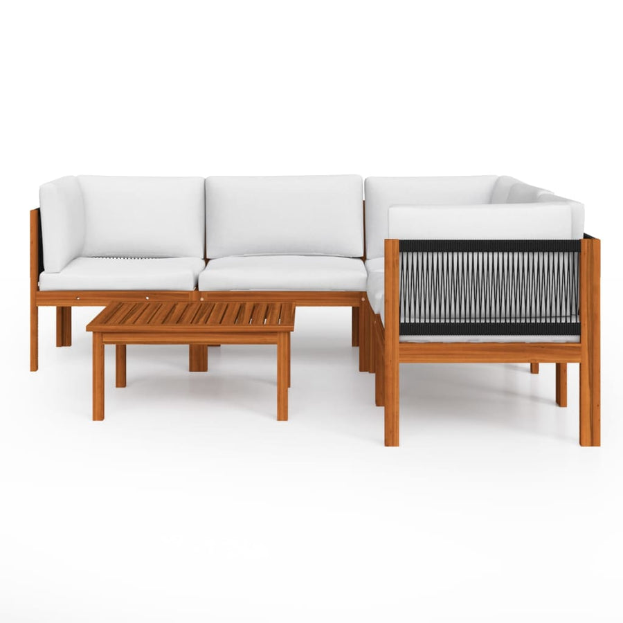 6-Delige Loungeset Met Kussens Massief Acaciahout Crèmekleurig 1 3x hoek + 2x midden + Tafel