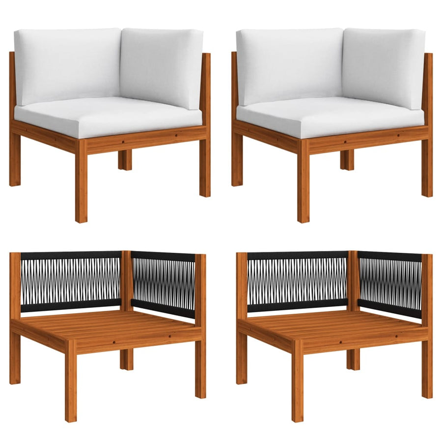 6-Delige Loungeset Met Kussens Massief Acaciahout Crèmekleurig 1 3x hoek + 2x midden + Tafel