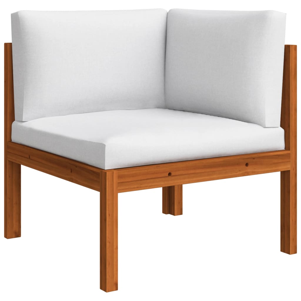 6-Delige Loungeset Met Kussens Massief Acaciahout Crèmekleurig 1 3x hoek + 2x midden + Tafel