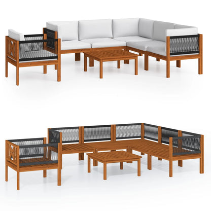 7-Delige Loungeset Met Kussens Massief Acaciahout Crèmekleurig 1 3x hoek + 2x midden + Fauteuil + Tafel