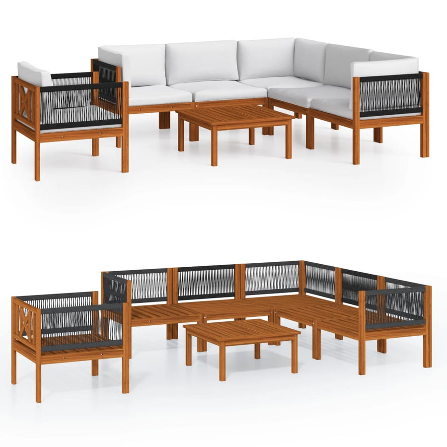 7-Delige Loungeset Met Kussens Massief Acaciahout Crèmekleurig 1 3x hoek + 2x midden + Fauteuil + Tafel