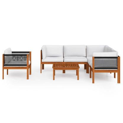 7-Delige Loungeset Met Kussens Massief Acaciahout Crèmekleurig 1 3x hoek + 2x midden + Fauteuil + Tafel