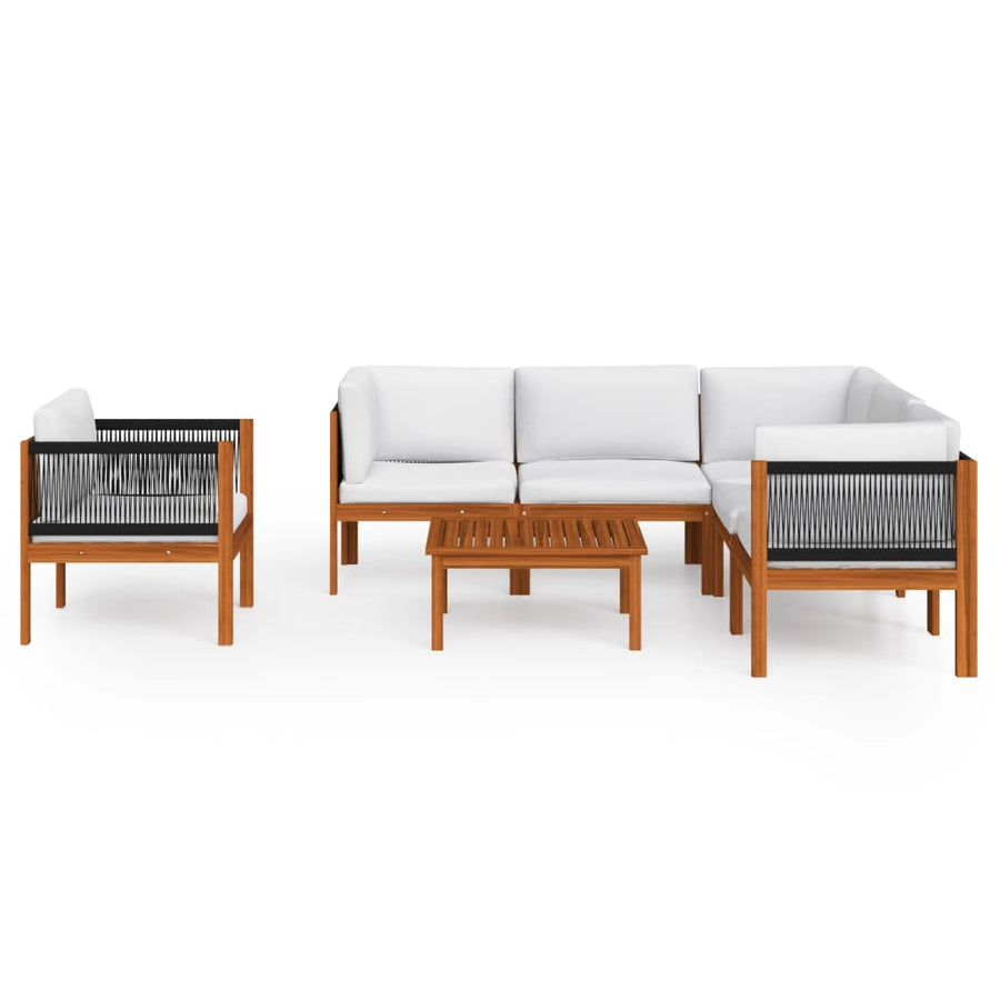 7-Delige Loungeset Met Kussens Massief Acaciahout Crèmekleurig 1 3x hoek + 2x midden + Fauteuil + Tafel