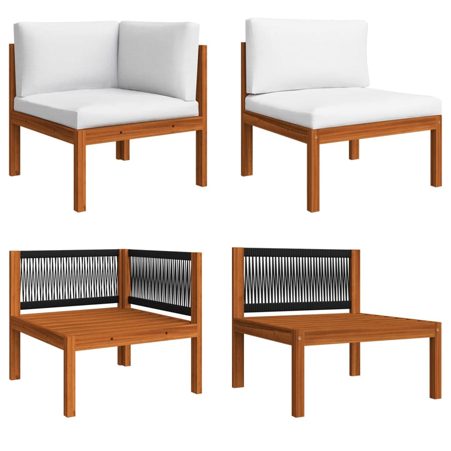 7-Delige Loungeset Met Kussens Massief Acaciahout Crèmekleurig 1 3x hoek + 2x midden + Fauteuil + Tafel
