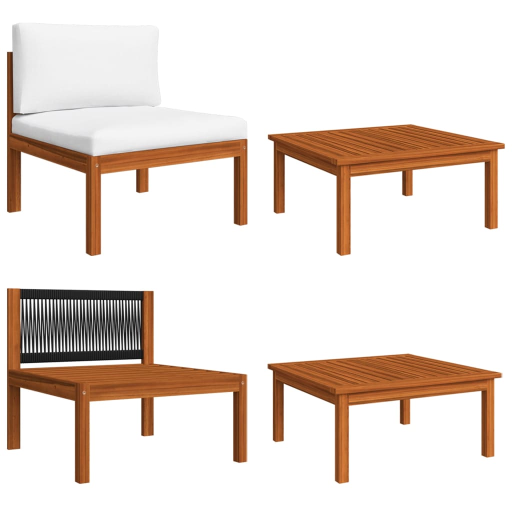 7-Delige Loungeset Met Kussens Massief Acaciahout Crèmekleurig 1 3x hoek + 2x midden + Fauteuil + Tafel