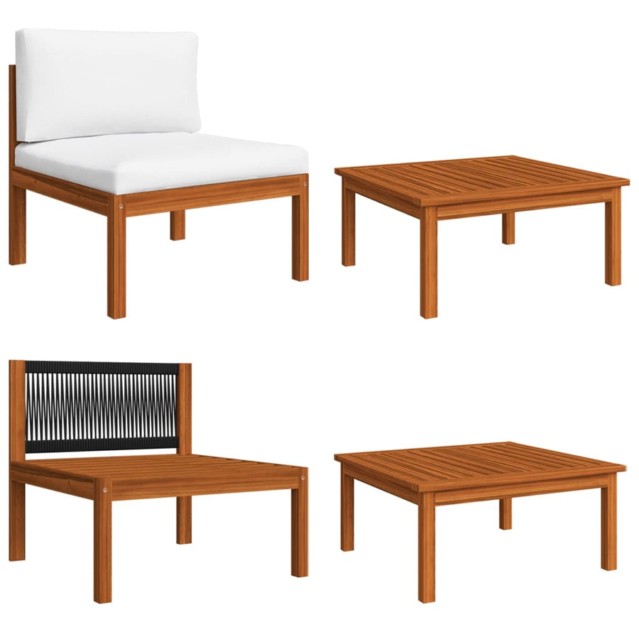 7-Delige Loungeset Met Kussens Massief Acaciahout Crèmekleurig 1 3x hoek + 2x midden + Fauteuil + Tafel
