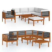 8-Delige Loungeset Met Kussens Massief Acaciahout Crèmekleurig 1 3x hoek + 2x midden + Fauteuil + voetensteun + Tafel
