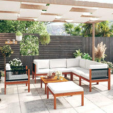 8-Delige Loungeset Met Kussens Massief Acaciahout Crèmekleurig 1 3x hoek + 2x midden + Fauteuil + voetensteun + Tafel
