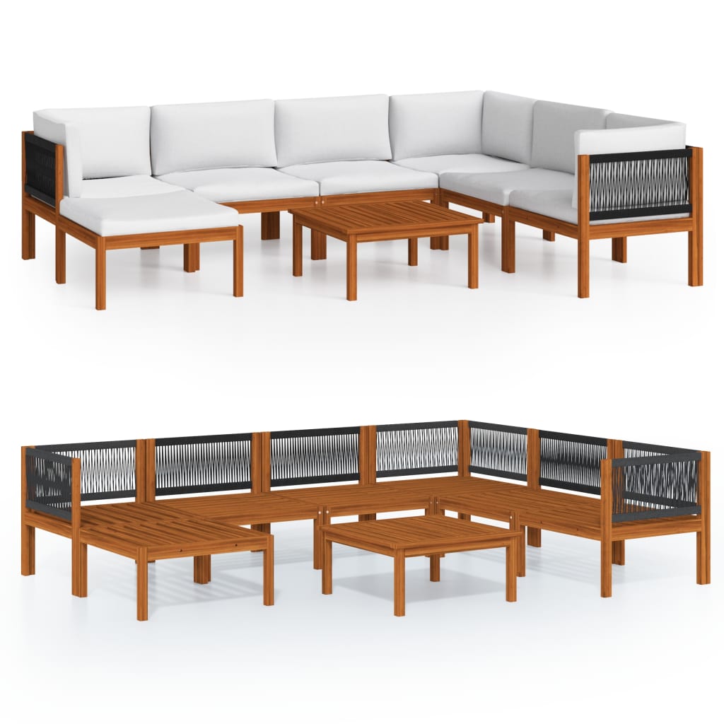 8-Delige Loungeset Met Kussens Massief Acaciahout Crèmekleurig 1 3x hoek + 3x midden + voetensteun + Tafel