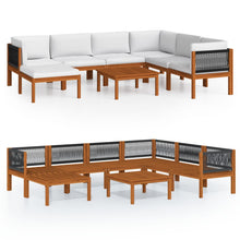 8-Delige Loungeset Met Kussens Massief Acaciahout Crèmekleurig 1 3x hoek + 3x midden + voetensteun + Tafel