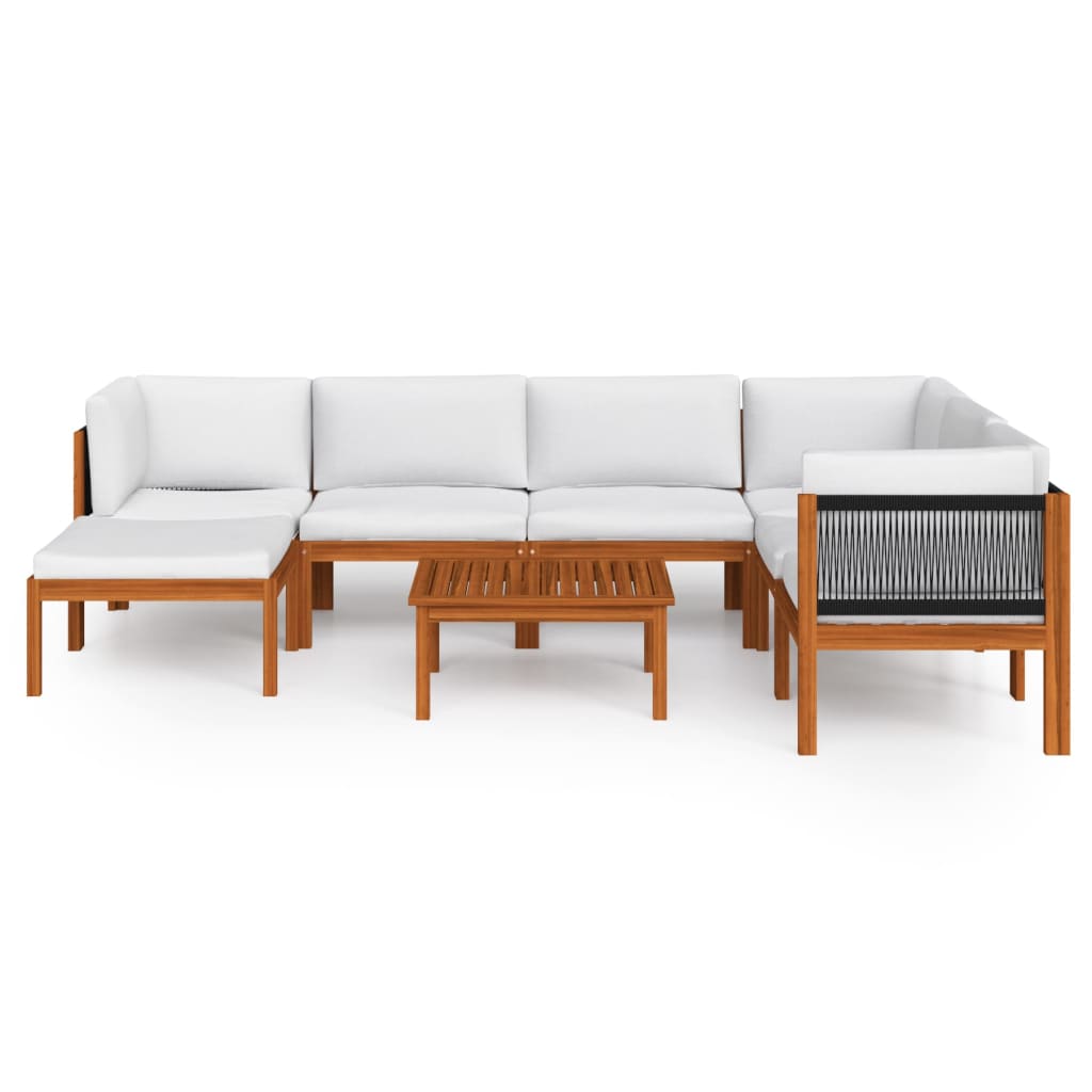 8-Delige Loungeset Met Kussens Massief Acaciahout Crèmekleurig 1 3x hoek + 3x midden + voetensteun + Tafel