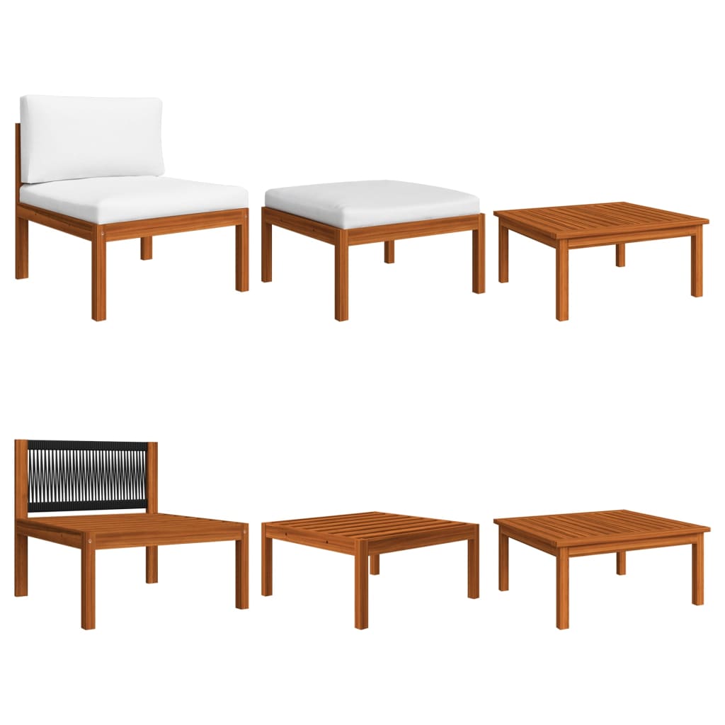8-Delige Loungeset Met Kussens Massief Acaciahout Crèmekleurig 1 3x hoek + 3x midden + voetensteun + Tafel
