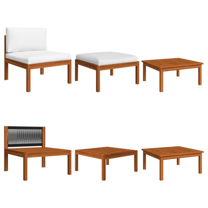 8-Delige Loungeset Met Kussens Massief Acaciahout Crèmekleurig 1 3x hoek + 3x midden + voetensteun + Tafel