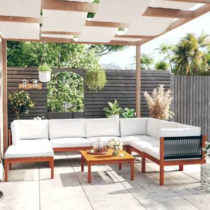 8-Delige Loungeset Met Kussens Massief Acaciahout Crèmekleurig 1 3x hoek + 3x midden + voetensteun + Tafel