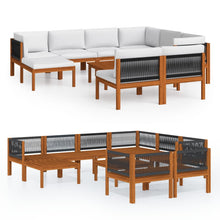 0-Delige Loungeset Met Kussens Massief Acaciahout Crèmekleurig 1 5x hoek + 3x midden + voetensteun + Tafel