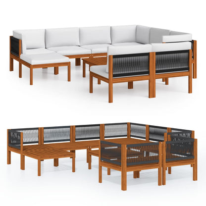 0-Delige Loungeset Met Kussens Massief Acaciahout Crèmekleurig 1 5x hoek + 3x midden + voetensteun + Tafel