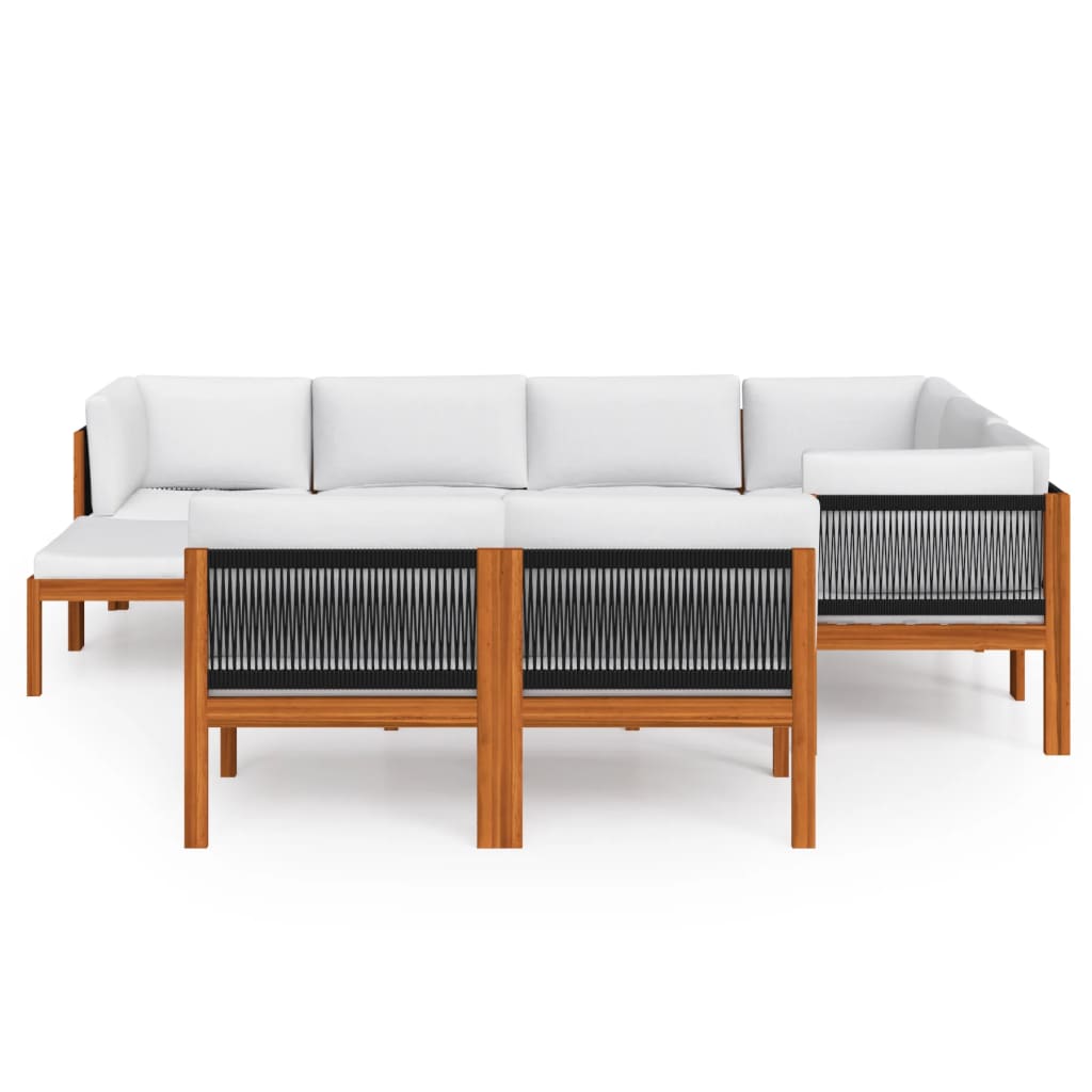 0-Delige Loungeset Met Kussens Massief Acaciahout Crèmekleurig 1 5x hoek + 3x midden + voetensteun + Tafel