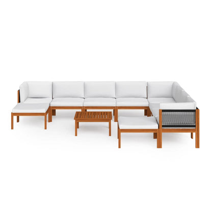 -Delige Loungeset Met Kussens Massief Acaciahout Crèmekleurig 1 3x hoek + 5x midden + 2x voetensteun + Tafel