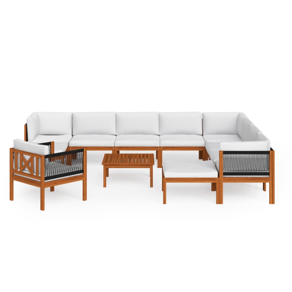 2-Delige Loungeset Met Kussens Massief Acaciahout Crèmekleurig 1 3x hoek + 5x midden + Fauteuil + 2x voetensteun + Tafel