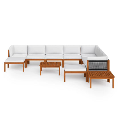 2-Delige Loungeset Met Kussens Massief Acaciahout Crèmekleurig 1 3x hoek + 5x midden + 2x voetensteun + 2x Tafel