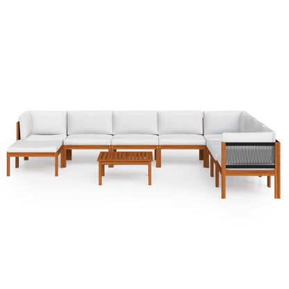9-Delige Loungeset Met Kussens Massief Acaciahout Crèmekleurig 1 3x hoek + 4x midden + voetensteun + Tafel