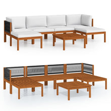 7-Delige Loungeset Met Kussens Massief Acaciahout Crèmekleurig 1 2x hoek + 2x midden + 2x voetensteun + Tafel