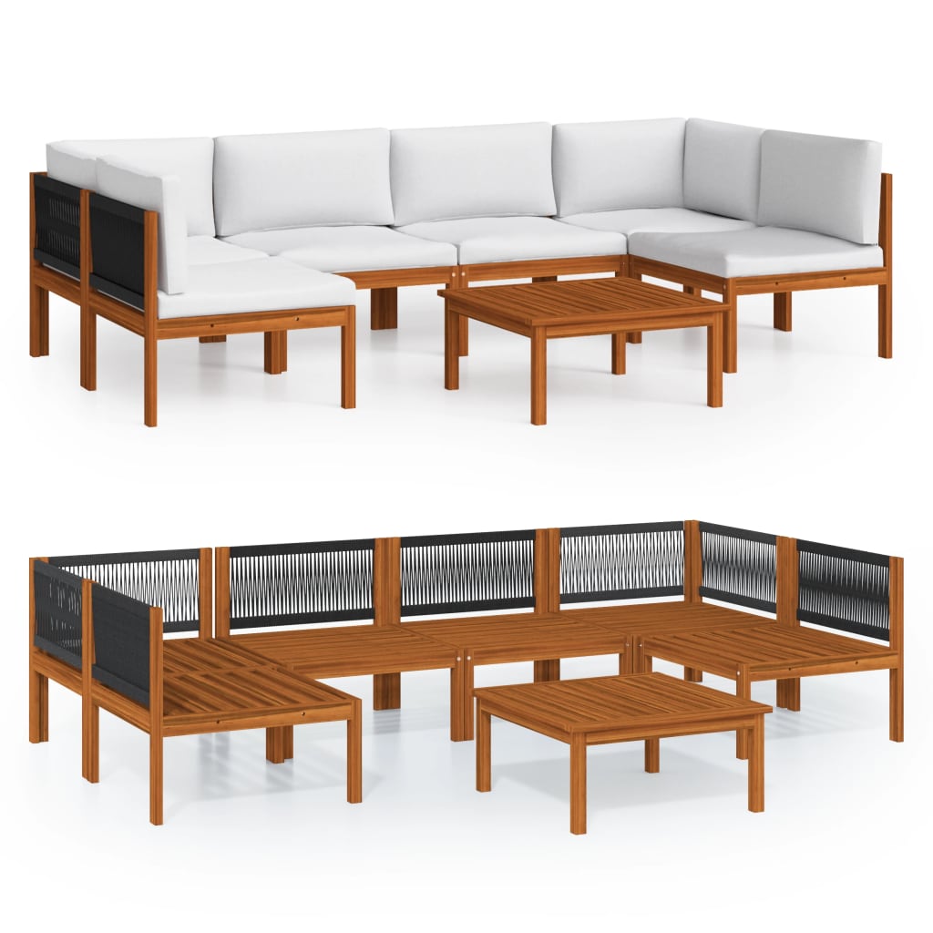 7-Delige Loungeset Met Kussens Massief Acaciahout Crèmekleurig 1 2x hoek + 4x midden + Tafel