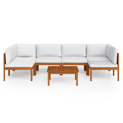 7-Delige Loungeset Met Kussens Massief Acaciahout Crèmekleurig 1 2x hoek + 4x midden + Tafel