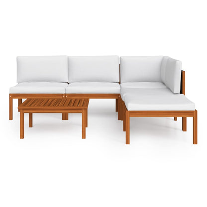 6-Delige Loungeset Met Kussens Massief Acaciahout Crèmekleurig 1 hoek + 3x midden + voetensteun + Tafel