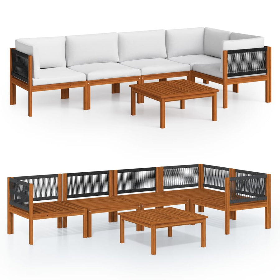 6-Delige Loungeset Met Kussens Massief Acaciahout Crèmekleurig 1 2x midden + 3x hoek + Tafel