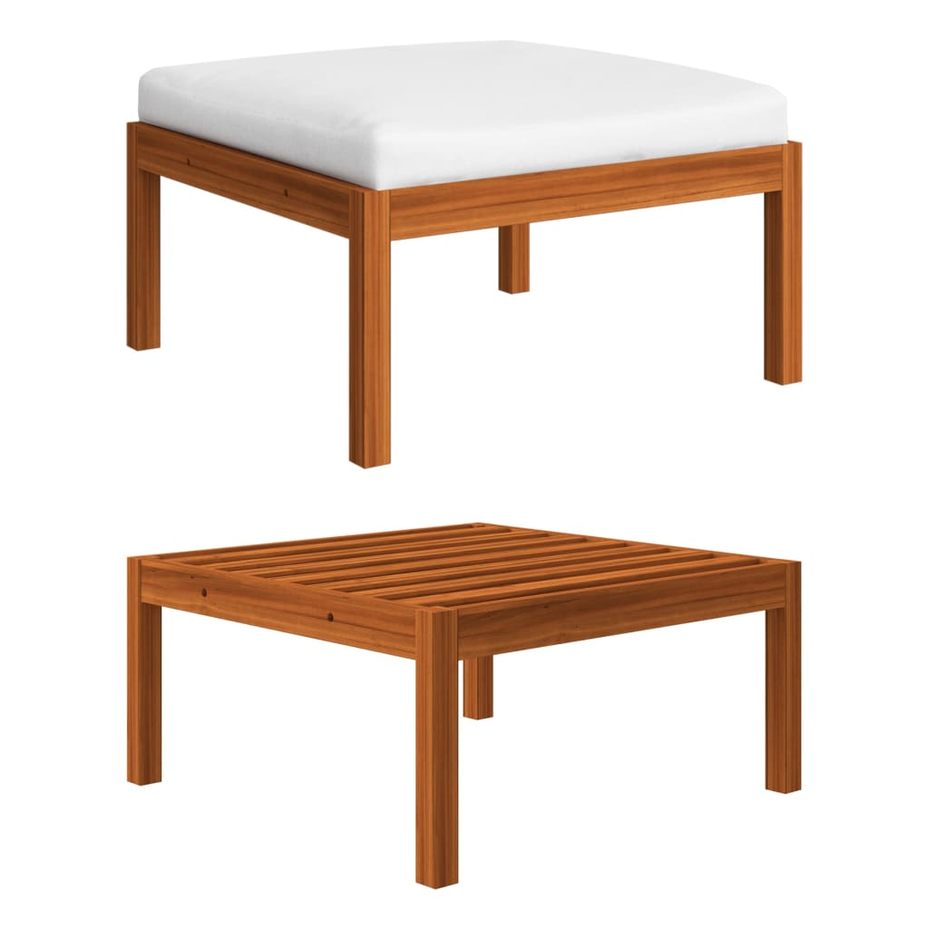 4-Delige Loungeset Met Kussens Massief Acaciahout Crème 1 2x midden + voetensteun + Tafel