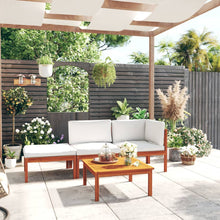 4-Delige Loungeset Met Kussens Massief Acaciahout Crème 1 midden + hoek + voetensteun + Tafel