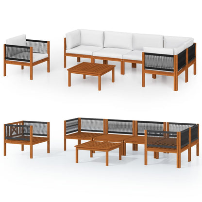 7-Delige Loungeset Met Kussens Massief Acaciahout Crème 1 2x midden + 3x hoek + Fauteuil + Tafel