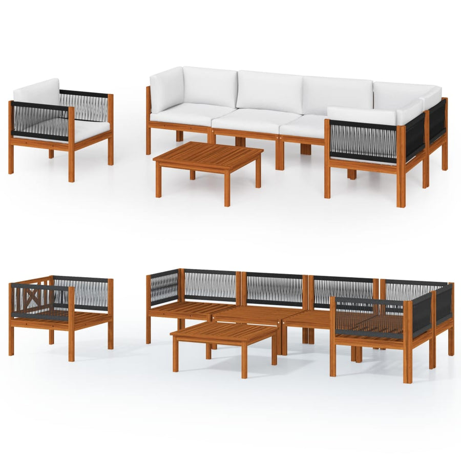 7-Delige Loungeset Met Kussens Massief Acaciahout Crème 1 2x midden + 3x hoek + Fauteuil + Tafel