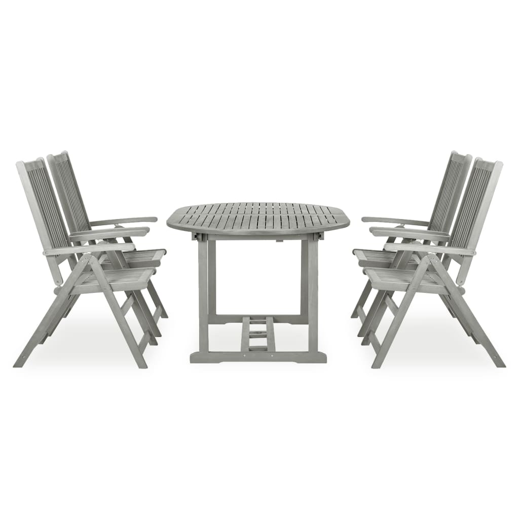 -Delige Tuinset Massief Acaciahout Grijs 5 ovaal