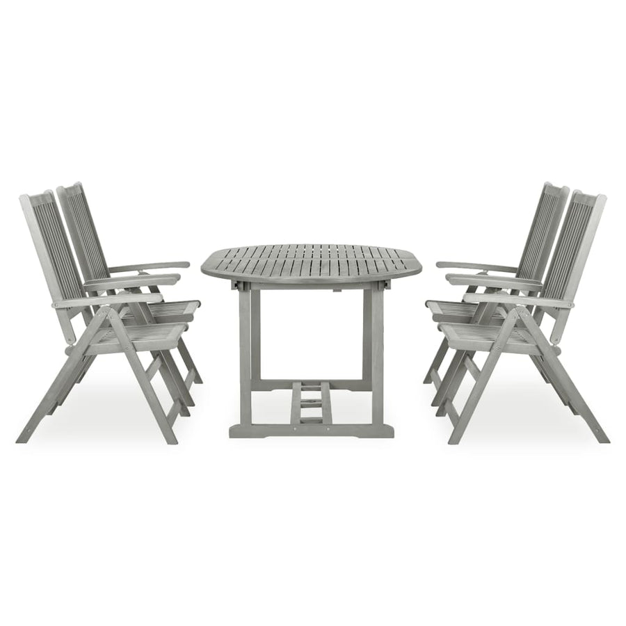 -Delige Tuinset Massief Acaciahout Grijs 5 ovaal