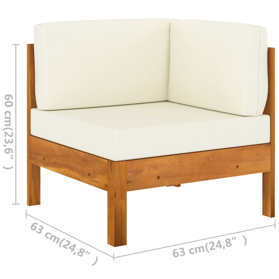 6-Delige Loungeset Met Witte Kussens Acaciahout Crème hoek + 4x midden + Tafel