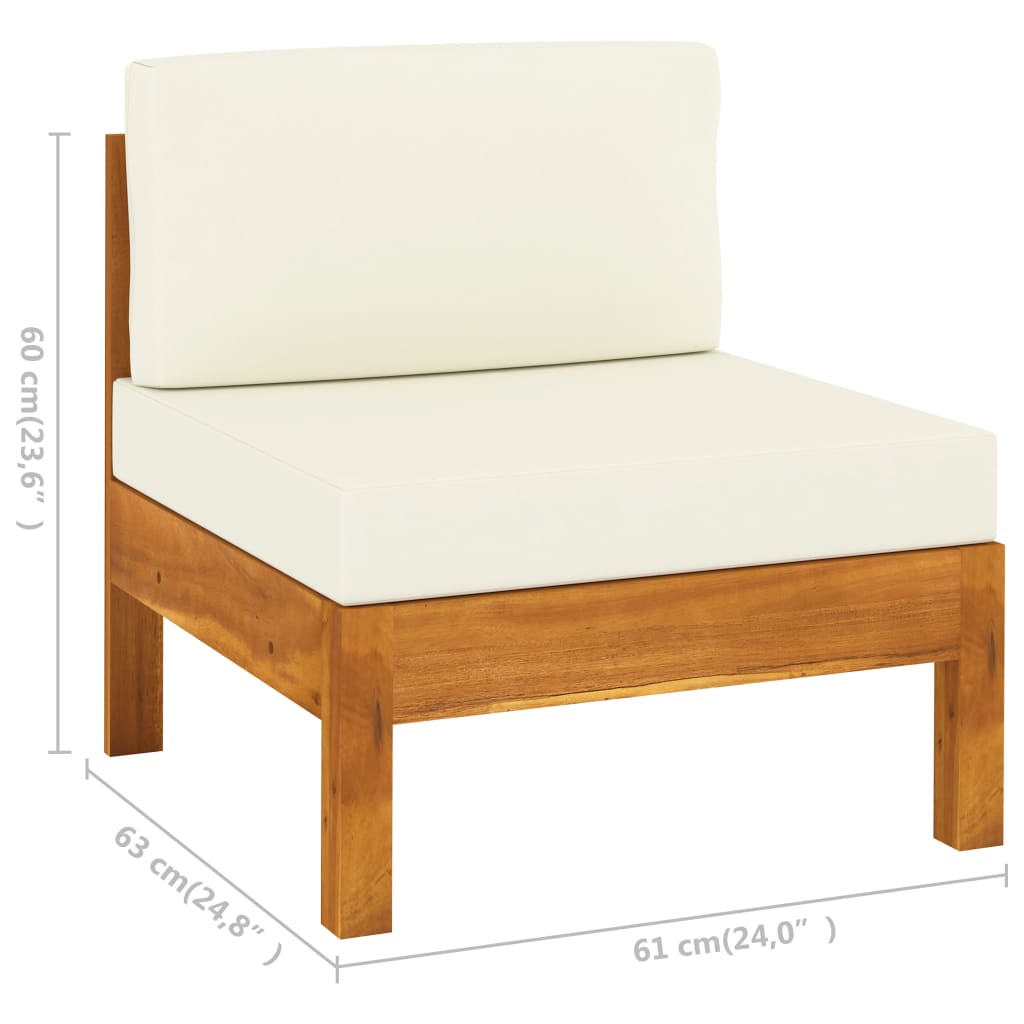 7-Delige Loungeset Met Witte Kussens Acaciahout Crème hoek + 4x midden + Fauteuil + Tafel
