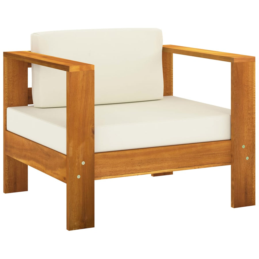 7-Delige Loungeset Met Witte Kussens Acaciahout Crème 4x midden + hoek + Fauteuil + Tafel