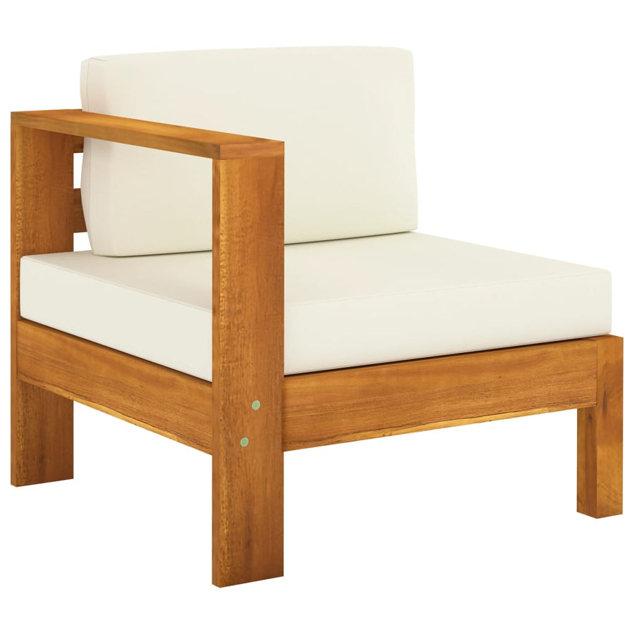 7-Delige Loungeset Met Witte Kussens Acaciahout Crème 4x midden + hoek + Fauteuil + Tafel