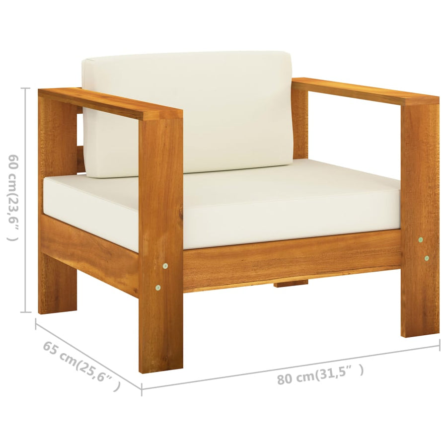 7-Delige Loungeset Met Witte Kussens Acaciahout Crème 4x midden + hoek + Fauteuil + Tafel