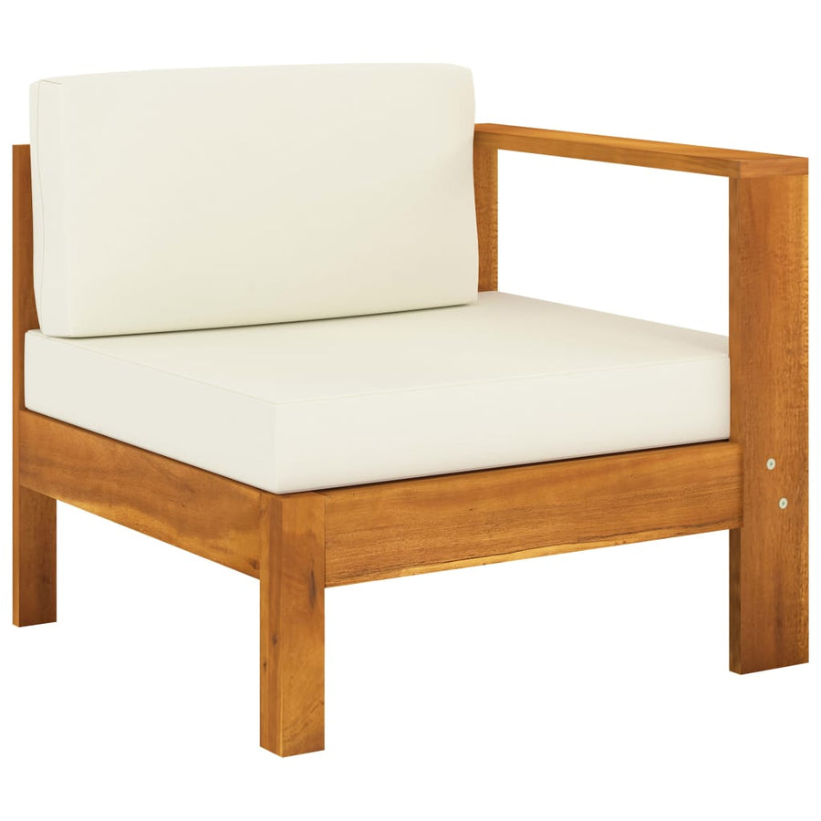 7-Delige Loungeset Met Witte Kussens Acaciahout Crème hoek + 5x midden + Tafel