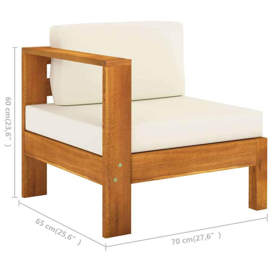 7-Delige Loungeset Met Witte Kussens Acaciahout Crème hoek + 5x midden + Tafel