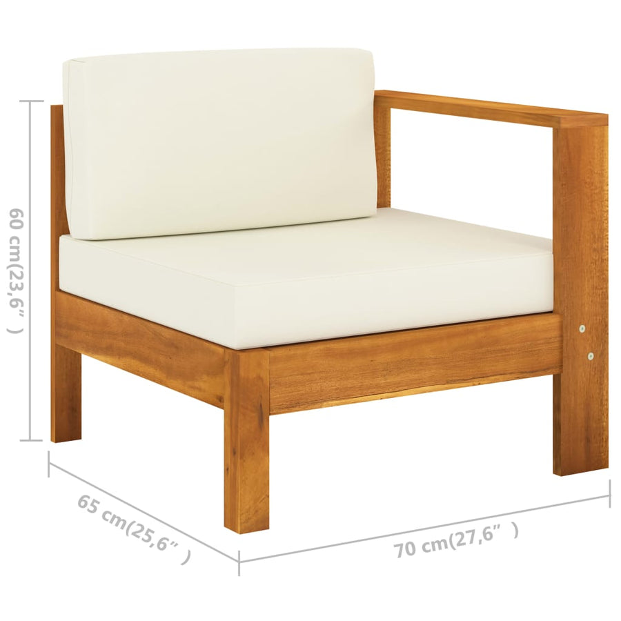 7-Delige Loungeset Met Witte Kussens Acaciahout Crème hoek + 5x midden + Tafel
