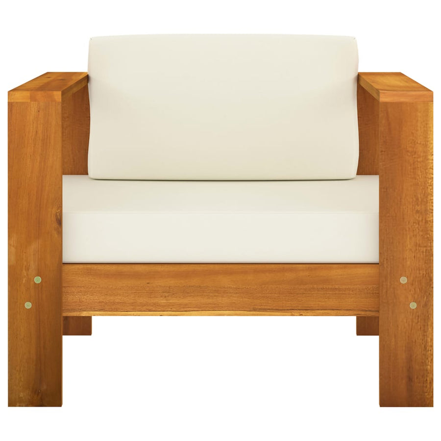 8-Delige Loungeset Met Witte Kussens Acaciahout Crème hoek + 6x midden + Tafel